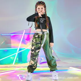 Kids' Jazz Hip-Hop Camo Dance Attire Street Dance Style Trendy Children's Hip-Hop Outfit