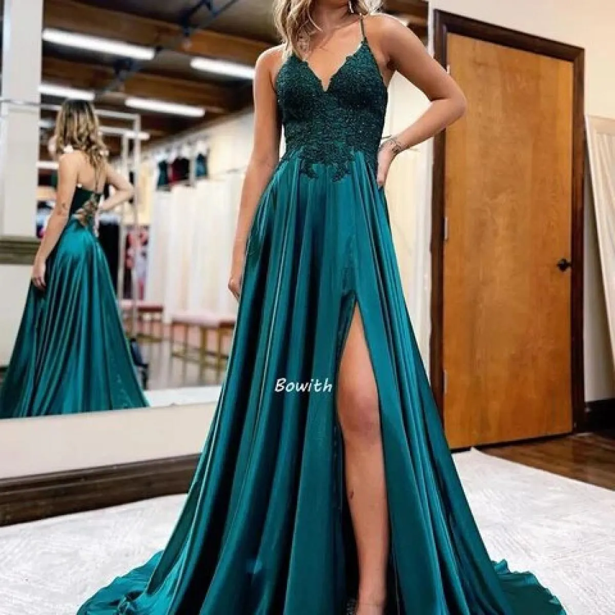 Bowith Beaded Party Dress Women's Evening Prom 2022 Lace-Up Applique Feathered Fiesta Gown