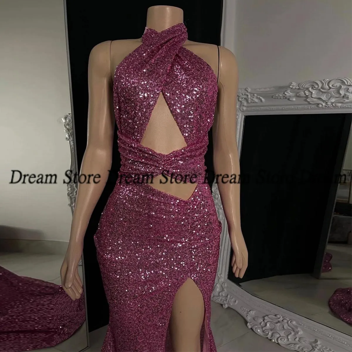 Abito sera lusso lungo scollo V perline cristallo luccicanti tulle arabo bordeaux