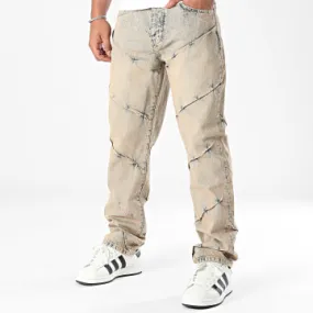 Beige Blue Denim Regular Jeans