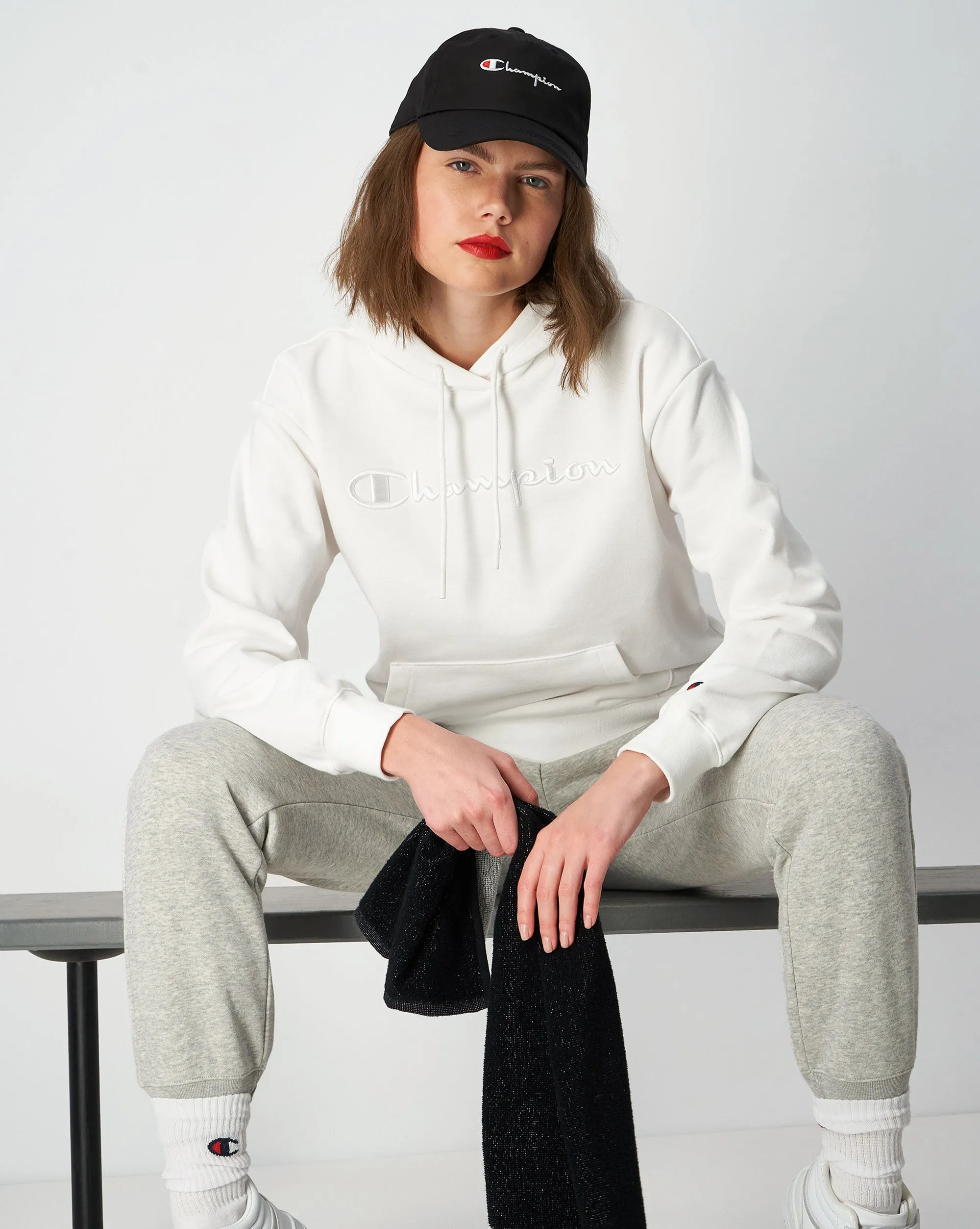 Champion Tonal Logo Hooded Sweatshirt Gray - Women