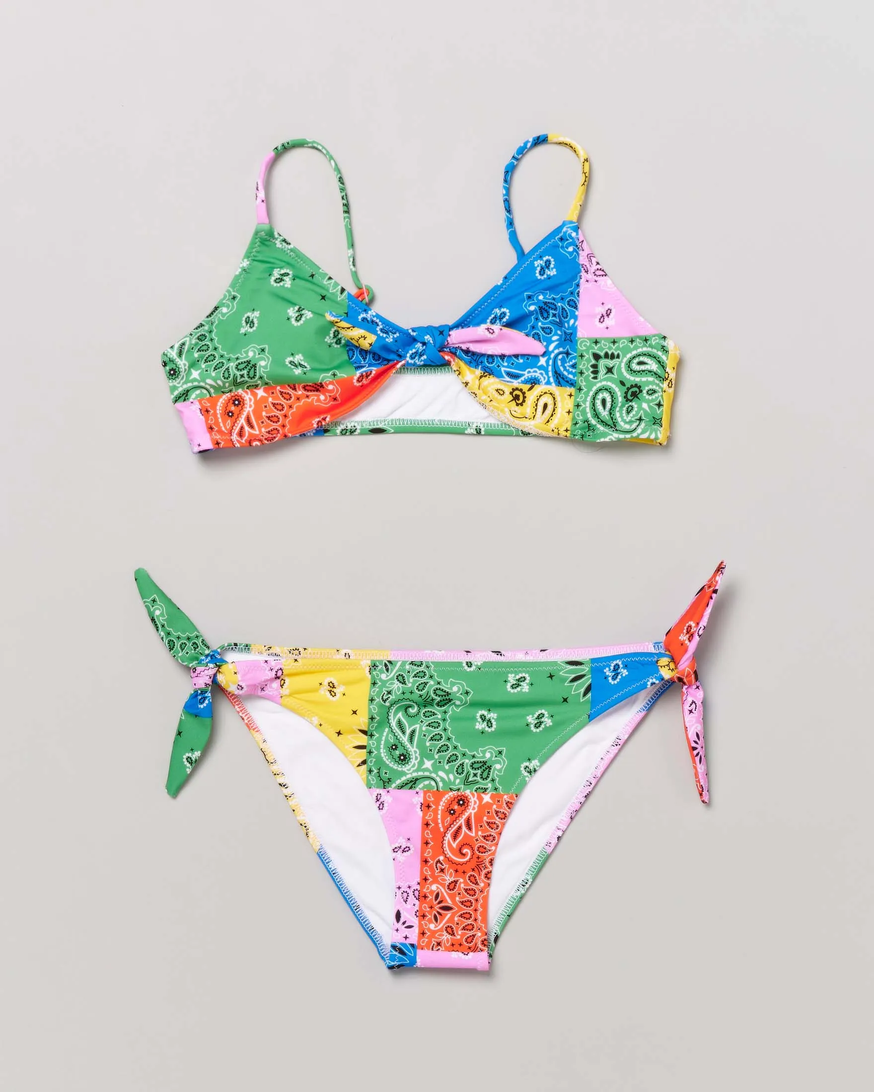 Bikini bralette stampa patchwork bandana multicolore nodino frontale 10-16 anni