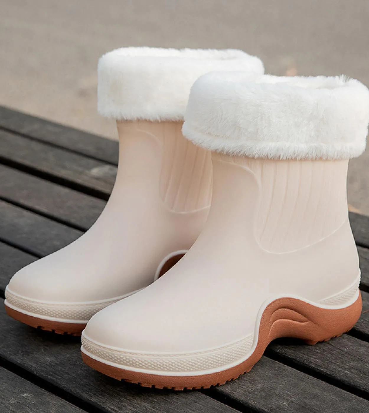 Fashion New Rain Boots Womens Plush Spring Autumn Kitchen Water Shoes Non Slip Overshoes