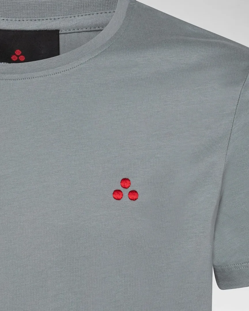 Gray Half Sleeve T-Shirt with Small Embroidered Logo on Chest
