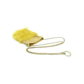 Laura B - Soft Mobile Bag - Lapin Bag with Net and Swarovski - Mustard Yellow - High-Quality Luxury Leather Bag