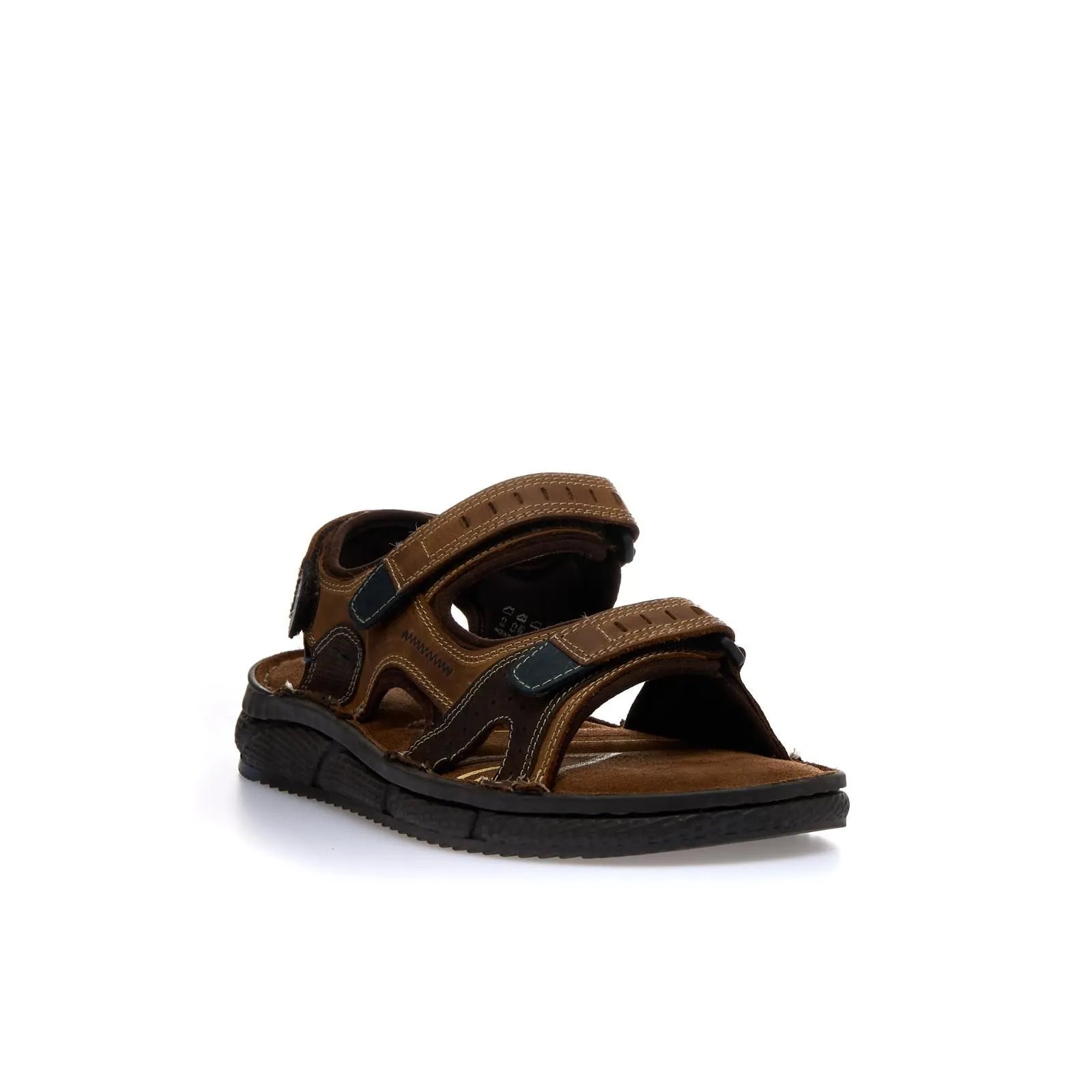 Men's Brown Leather Sandals with Velcro
