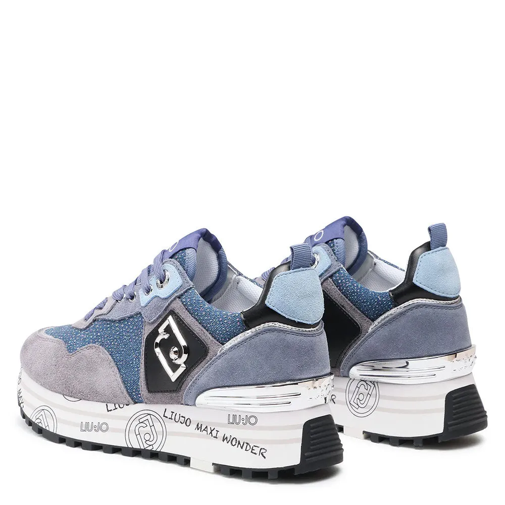 LIU JO Maxi Wonder 01 Women's Platform Sneakers in Suede and Mesh Denim