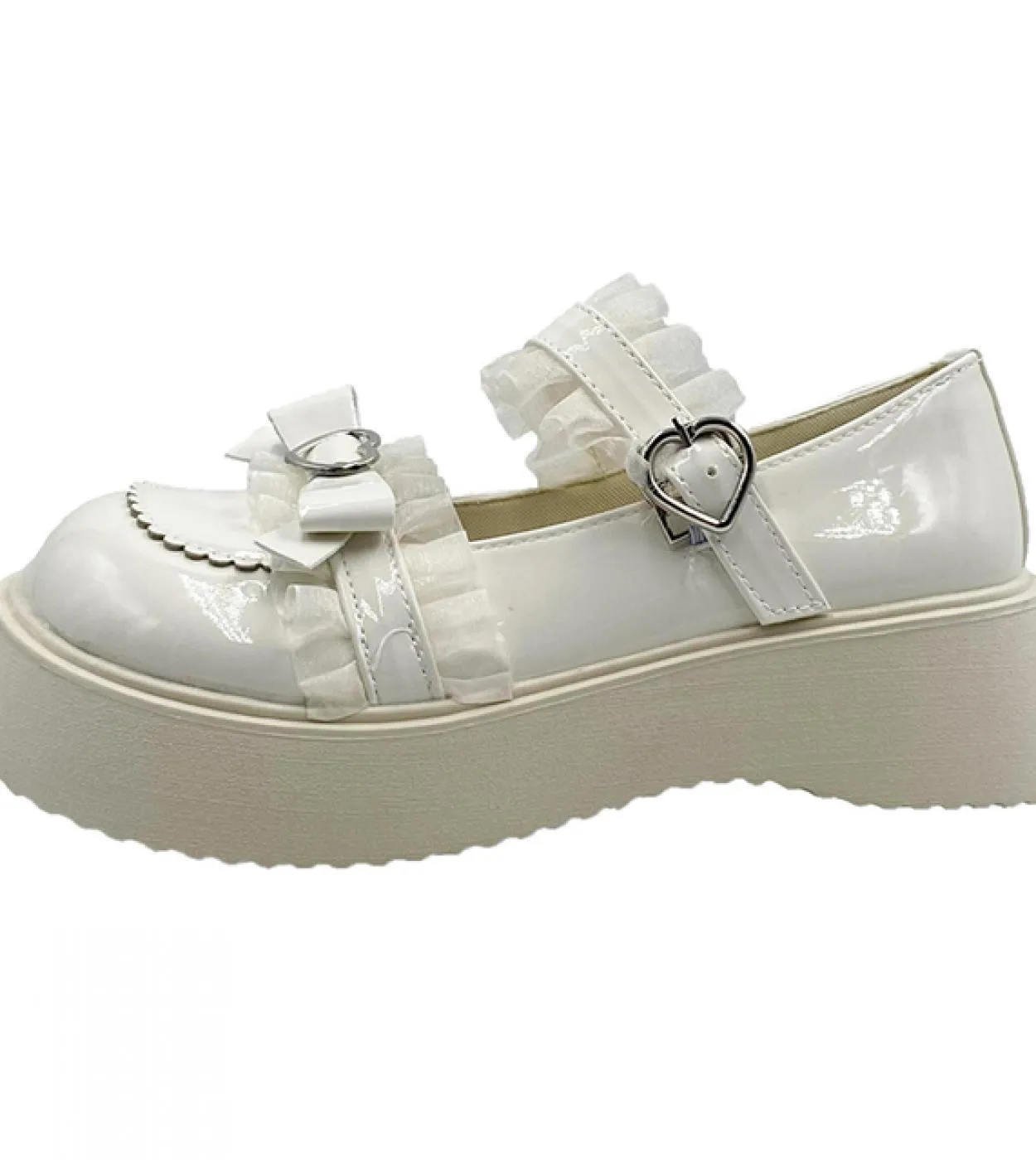 Sweet Lace Bowknot Lolita Shoes Heart Buckle Platform Mary Janes Cute Thick Bottom Non Slip JK Shoes Women 2022