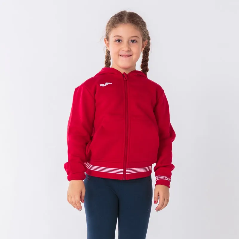 Red collegiate hoodie.