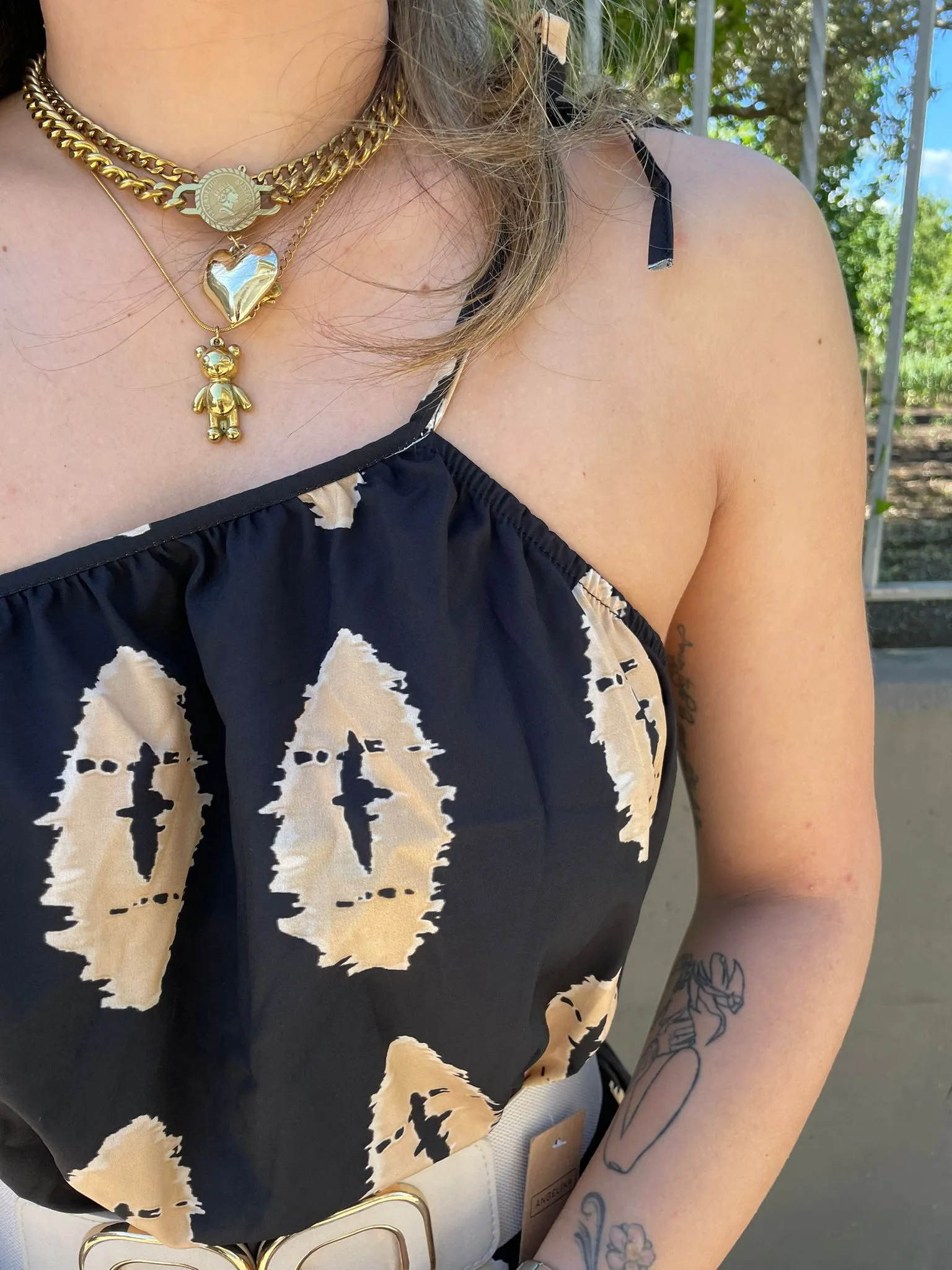 Long One-Shoulder Dress Abstract Print